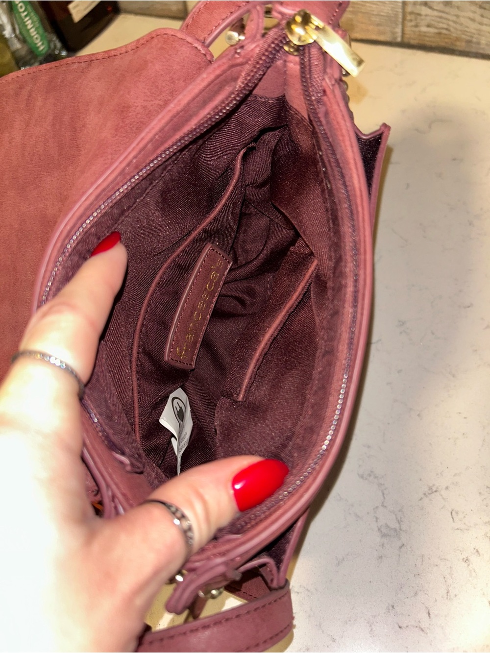 Like New Francesca’s Burgundy Woven Tassel Studded Crossbody Bag - Picture 9 of 14